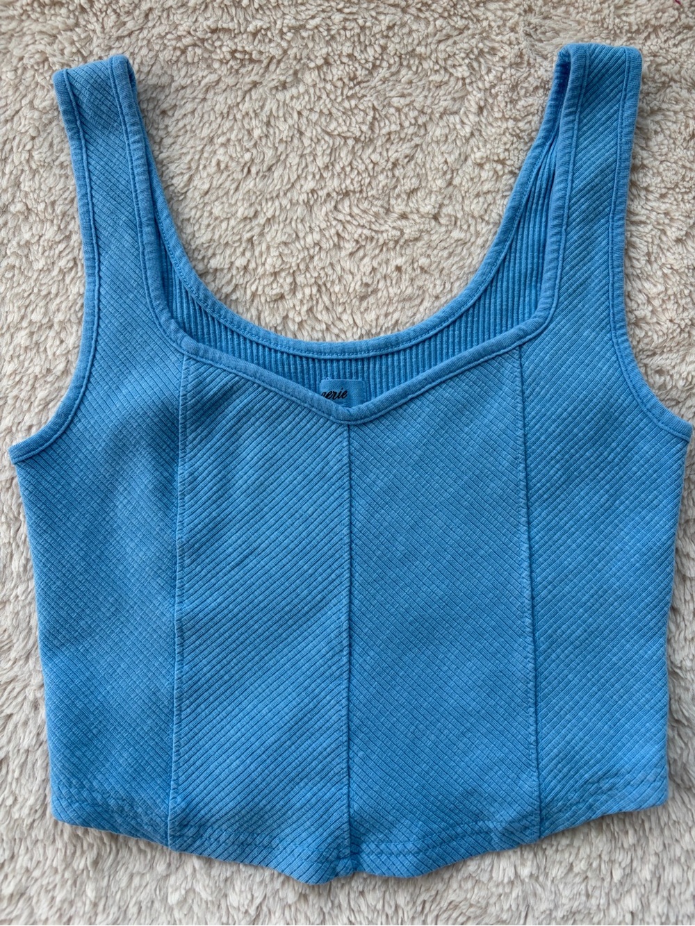 aerie Sky Blue Ribbed Scoop Neck Tank